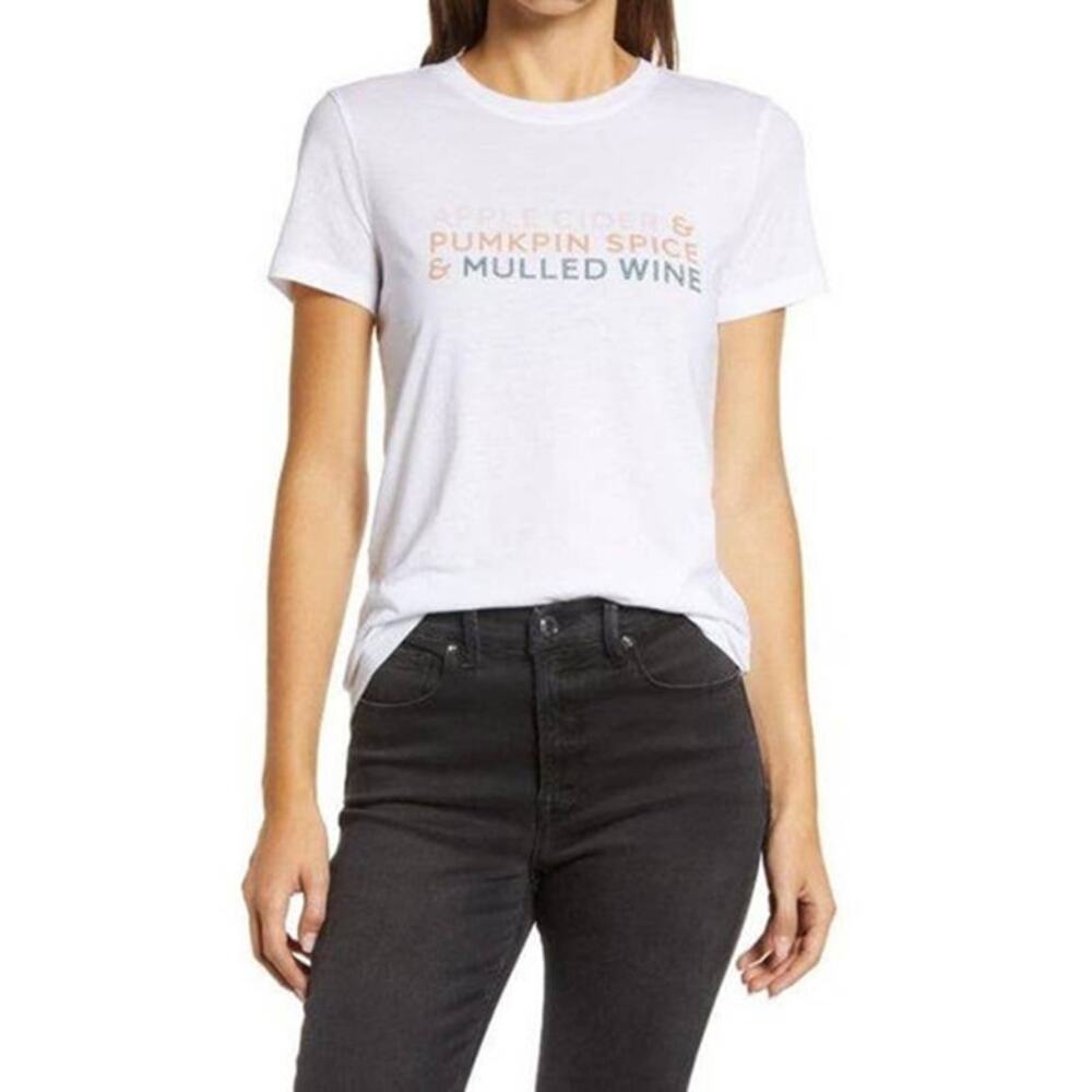 Graphic Tee Apple Cider & Pumpkin Spice Sz Extra Small/XS White NWT